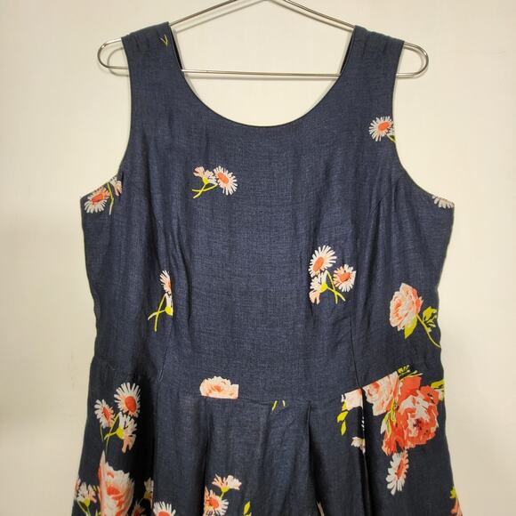 Lands End Blue Floral 100% Linen Garden Print Sleeveless Dress Size 14 Petite - Picture 4 of 11